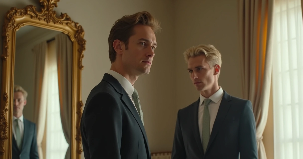 Pessoa olhando para um espelho com reflexo distorcido