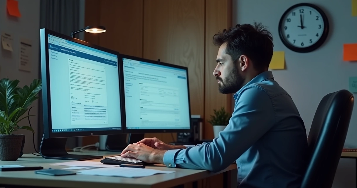 Recrutador analisando resultados na tela e percebendo falhas