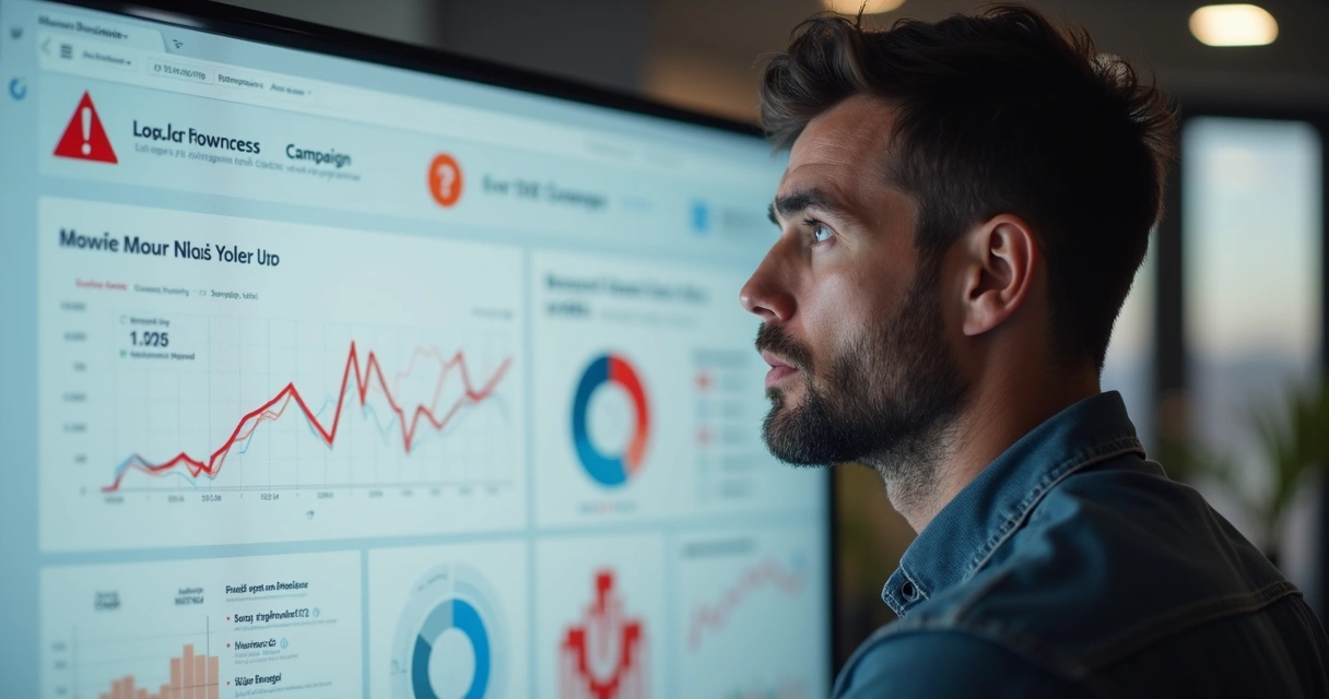 Ilustração de erro comum em campanha de anúncio digital com gráfico descendente