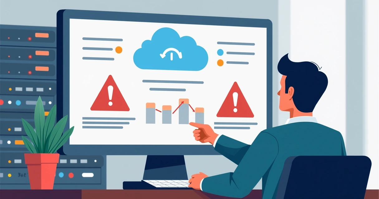 Erro de configuração em painel de nuvem, administrador analisando alertas 
