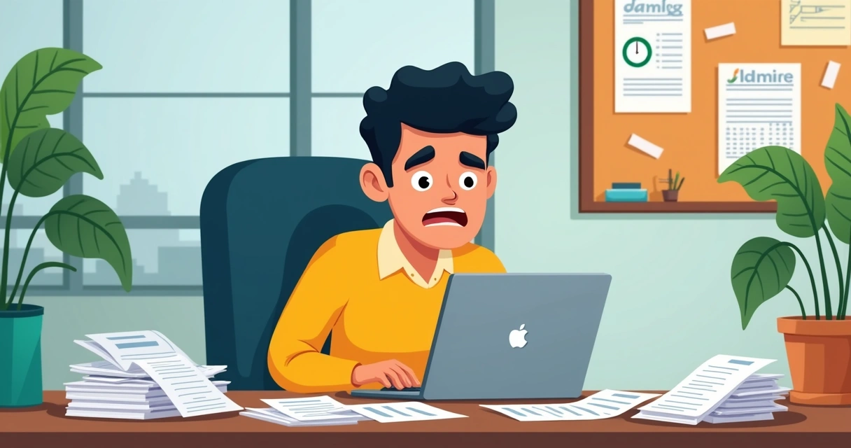 Ilustração de empresário preocupado olhando uma planilha com saldo negativo