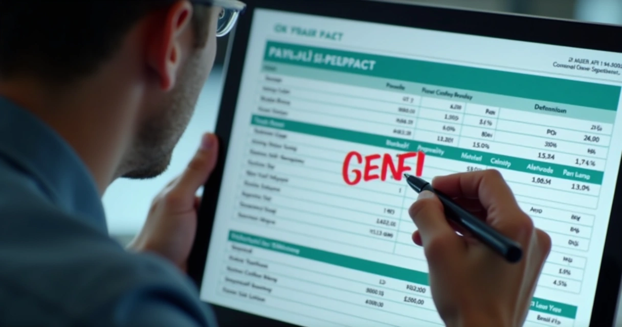 Pessoa conferindo erro em planilha de folha salarial 