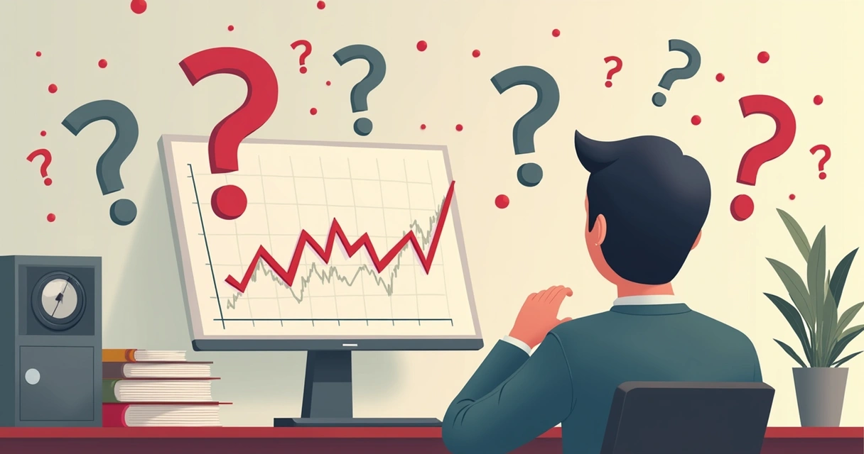 Pessoa analisando gráfico de investimentos com dúvida