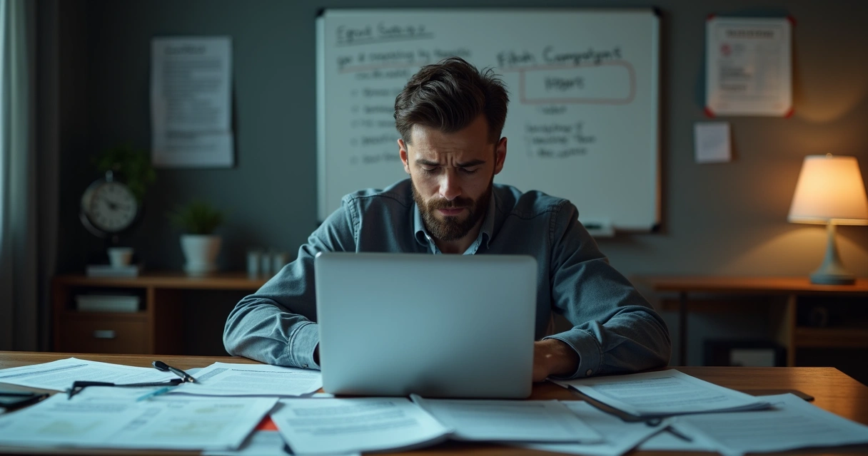 Empreendedor frustrado ao ver o desempenho ruim do marketing digital do curso