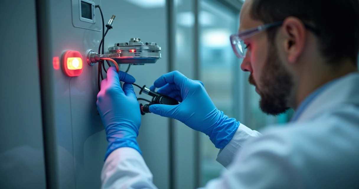 Técnico conferindo manualmente conexão de sensor digital 