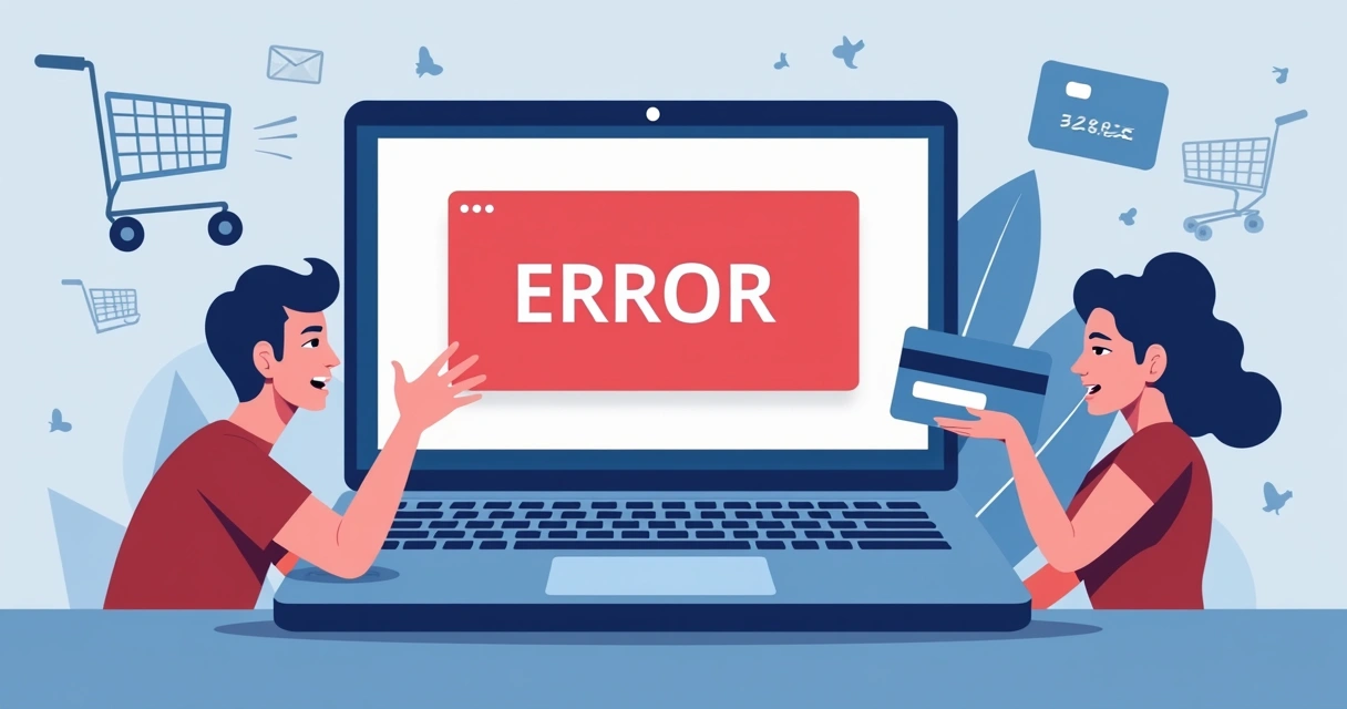 Tela de compra online mostrando erro de pagamento. 