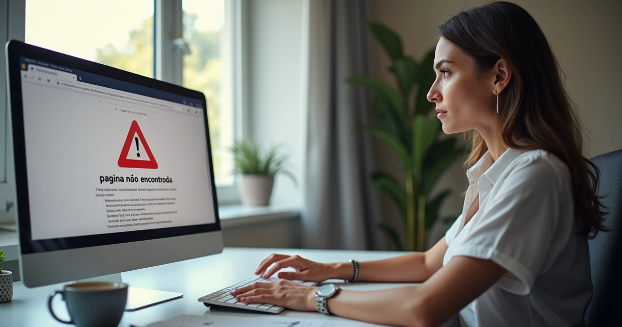 Pessoa olhando monitor com mensagem de erro de endereço digitado