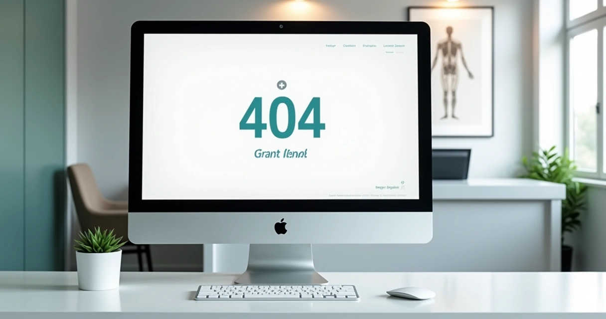 Tela de computador com mensagem de página não encontrada em site de clínica moderna 
