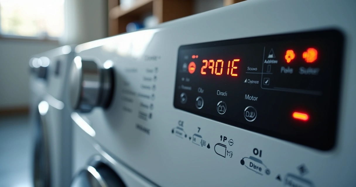 Painel digital de lavadora exibindo código de erro 