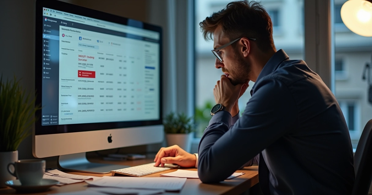 Pessoa olhando para tela do computador perplexa com erros de preço no marketplace