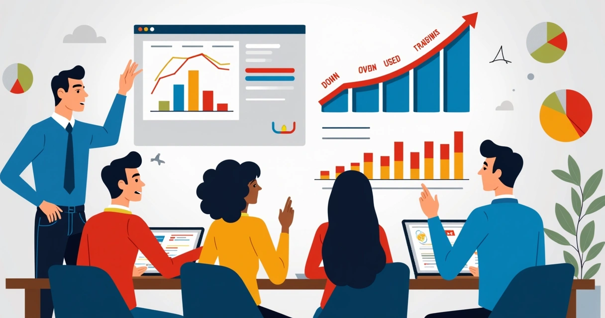 Equipe política revisando estratégia digital com gráficos e indicadores de SEO 