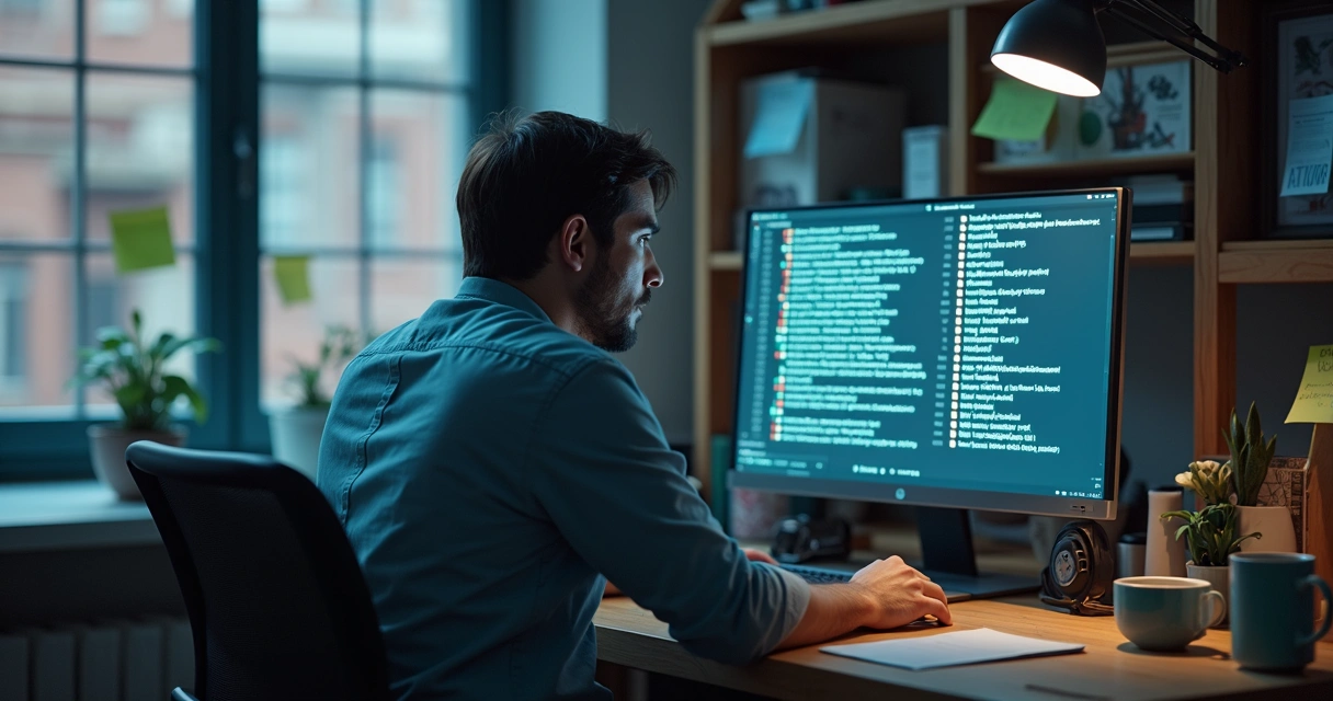 Profissional frustrado diante de computador com alertas de erro de sistema 