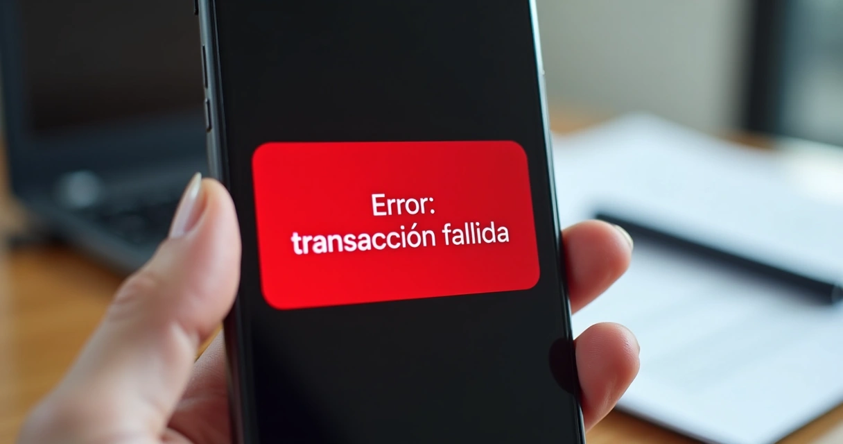 Pantalla de pago móvil mostrando error en transacción 