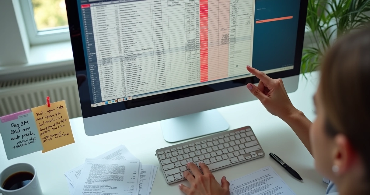 Planilha com boletos destacados com erros em vermelho 