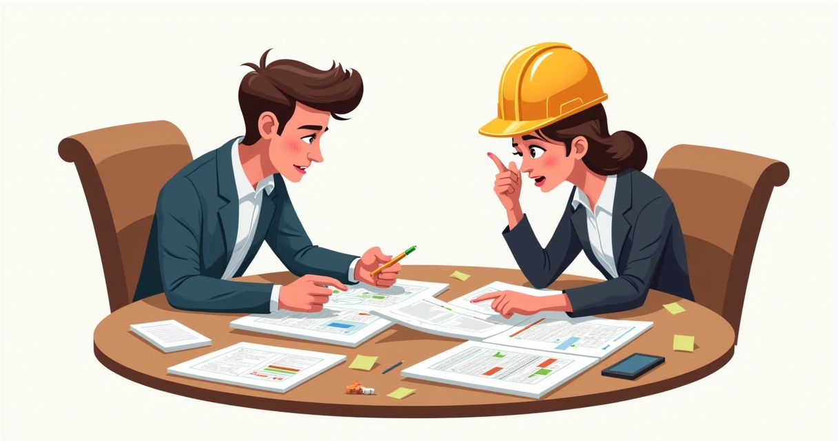 Arquitetos apontando erros em documentação de obra 