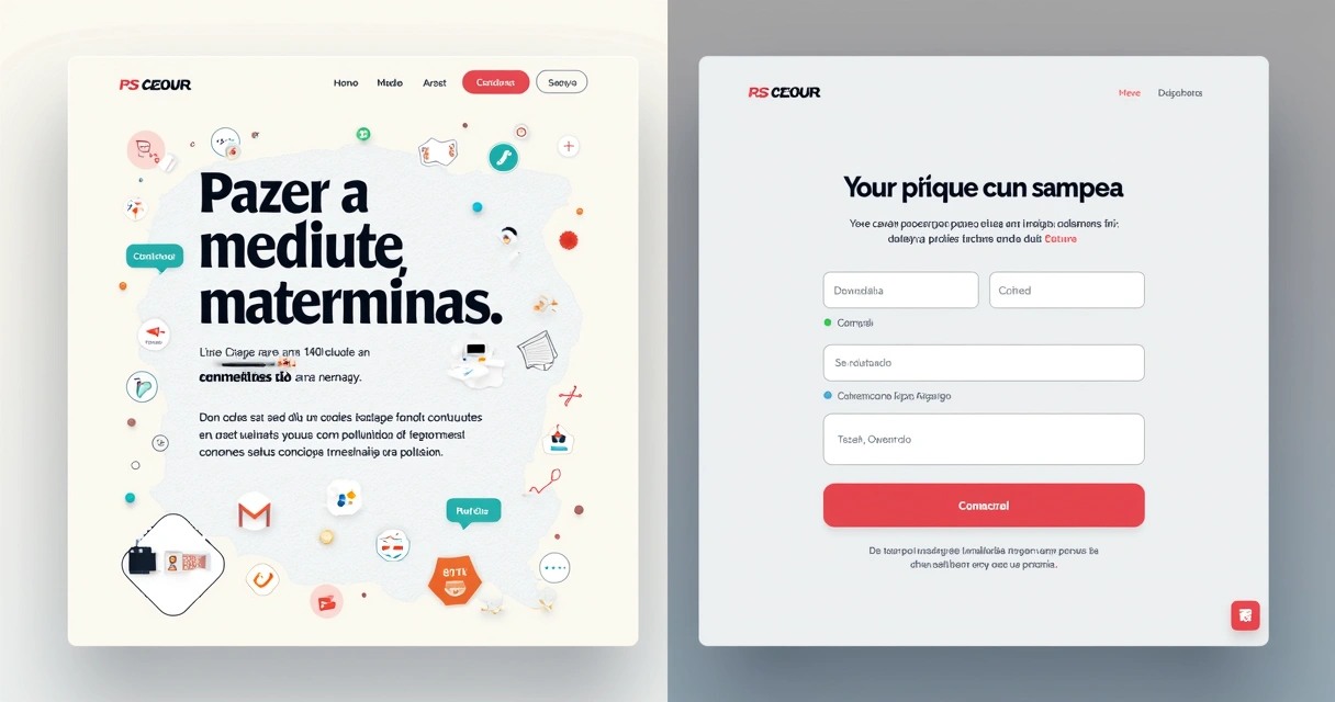 Exemplos visuais de erros comuns em landing pages 
