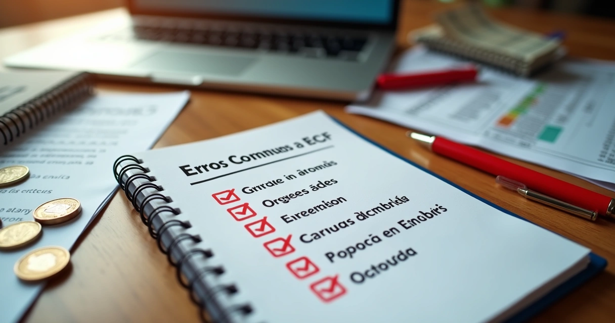 Bloco de notas com lista de erros comuns na ECF 