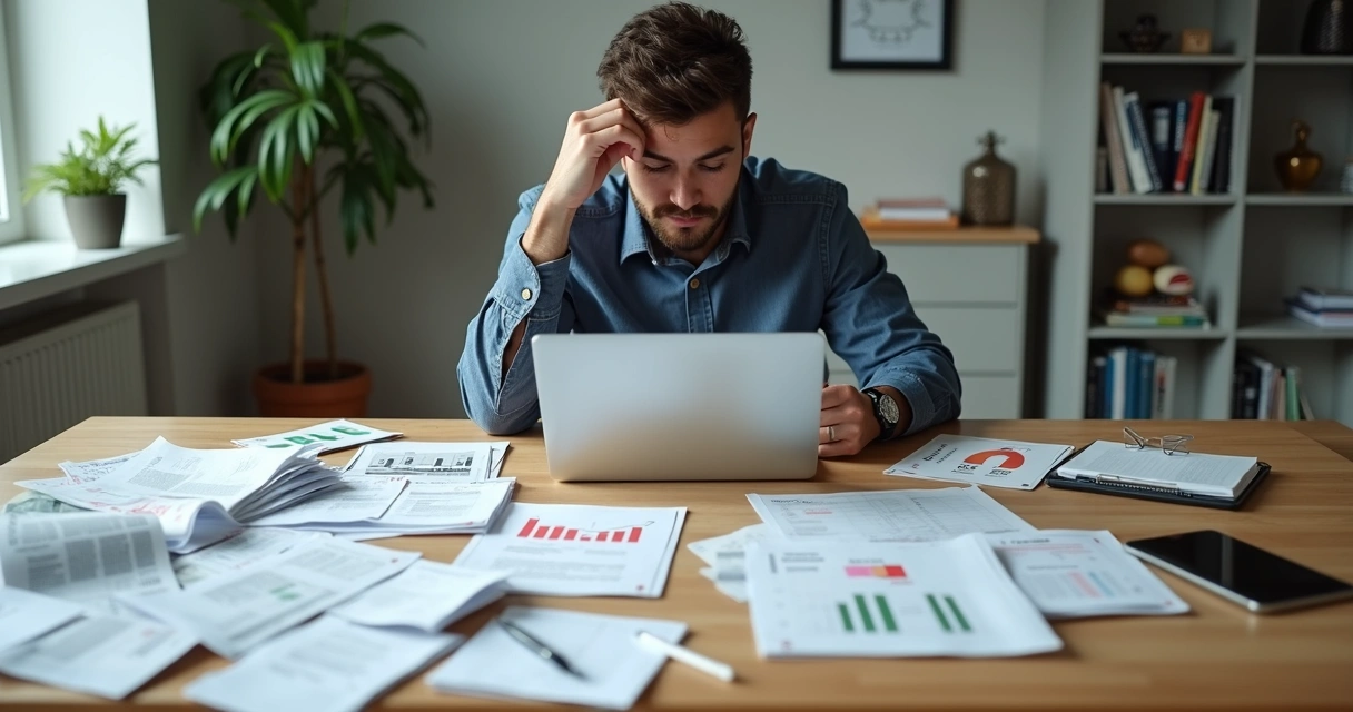 Empreendedor pensativo analisando erros na construção de patrimônio fora do salário fixo 