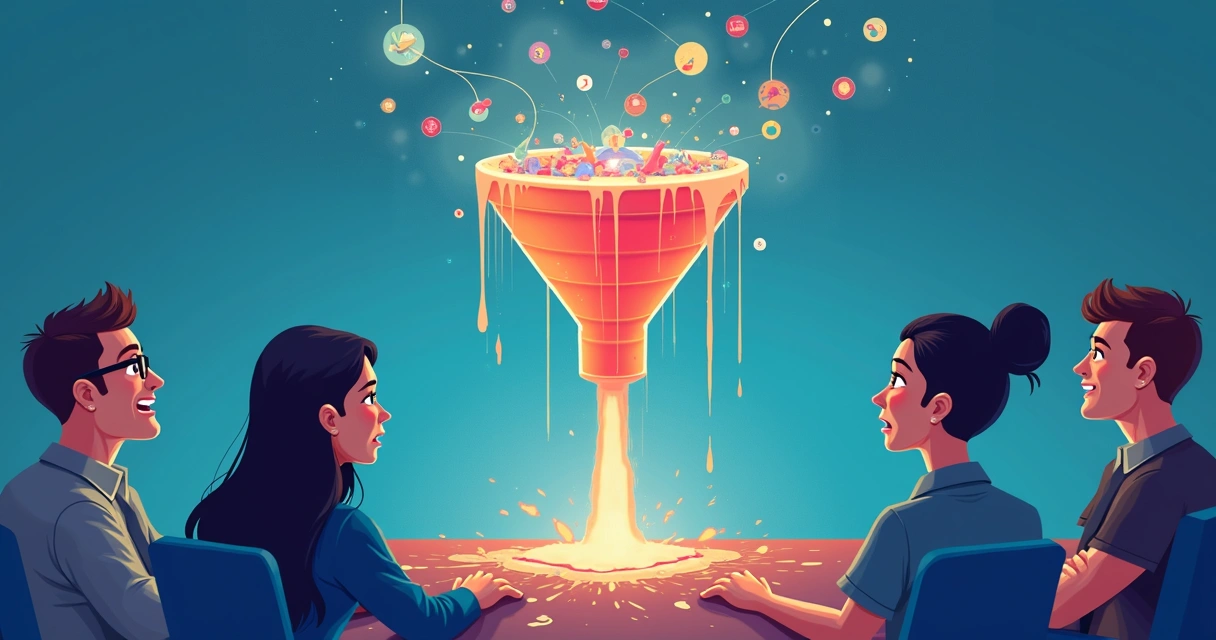 Gráfico de funil vazando oportunidades, representando erros no processo de vendas digital. 