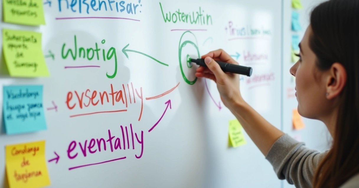 Quadro branco com frases em inglês apontando erros comuns de cognatos. 