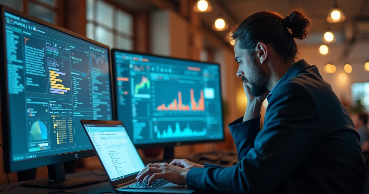 Empreendedor analisando erros comuns ao iniciar no mercado de pagamentos digitais com maquininha e laptop 