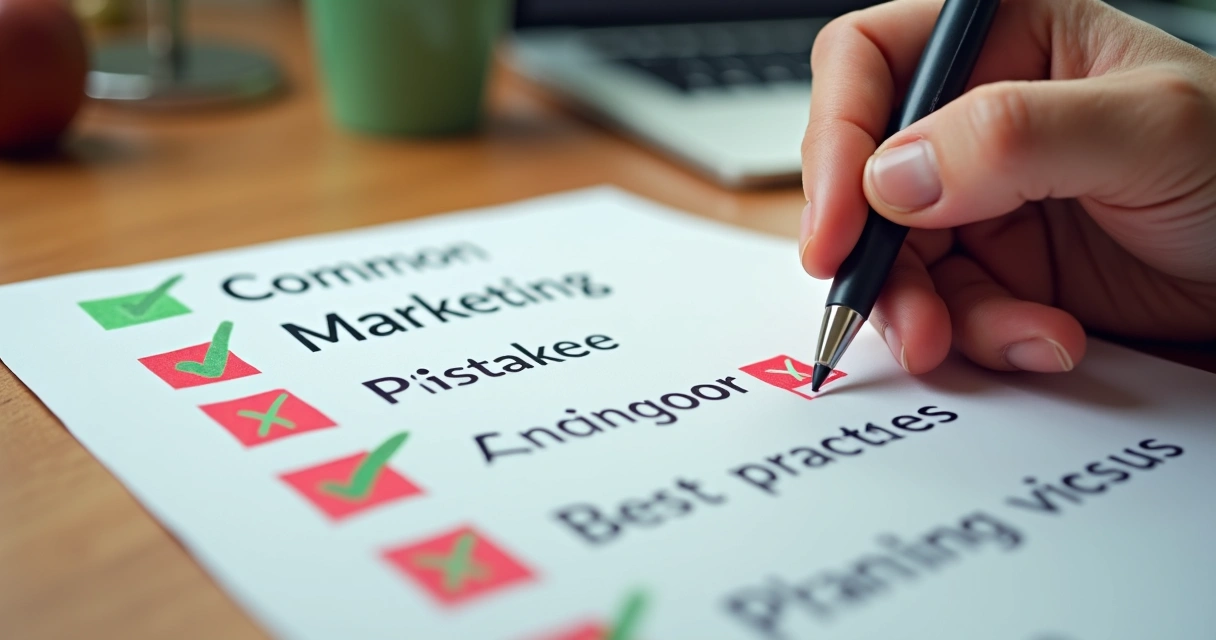 Checklist destacando erros comuns em estratégias de marketing digital 