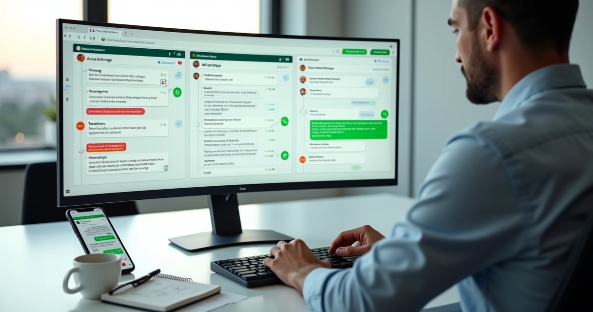 Gestor analisando erros em mensagens automatizadas no WhatsApp em painel digital 
