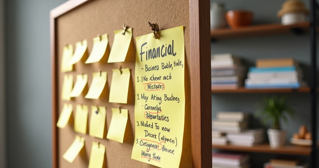 Quadro de aviso com erros financeiros comuns destacados 