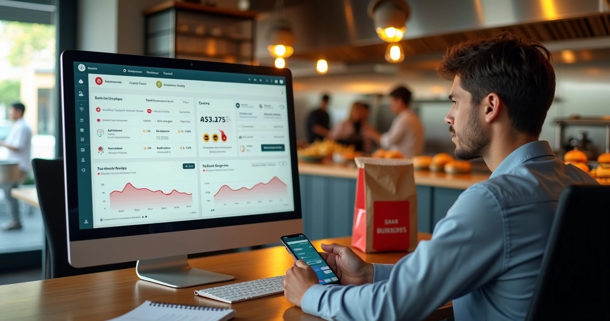 Dono de restaurante analisando erros de vendas no 99Food em tela de computador 