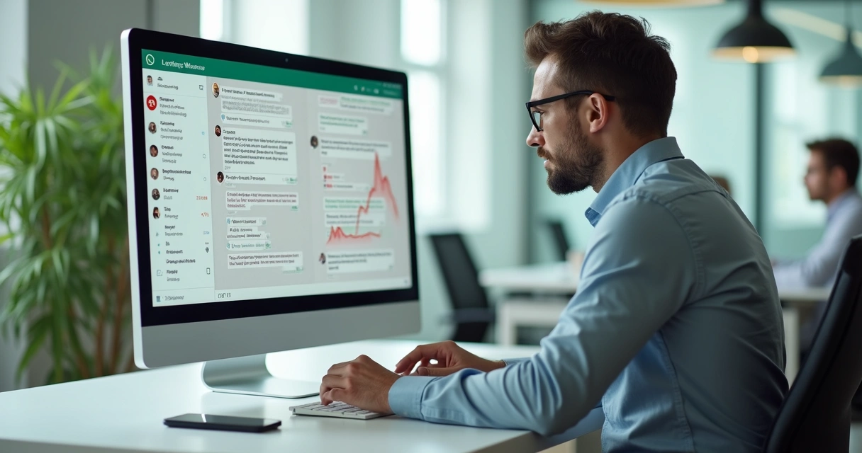 Gestor analisando tela com erros no uso profissional do WhatsApp 
