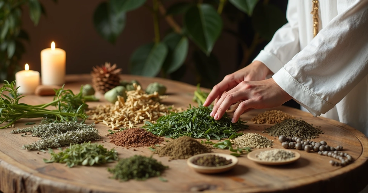 Ervas usadas em ritual de umbanda em altar 