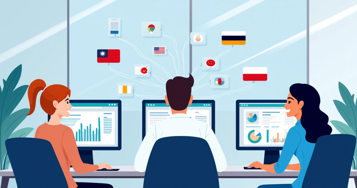 Equipe de agência gerenciando múltiplos projetos e canais digitais em um escritório moderno 