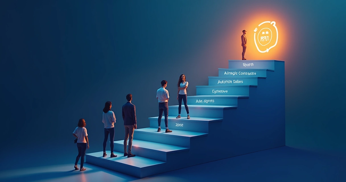 Ilustração de escada mostrando o crescimento de empresas com CRM 