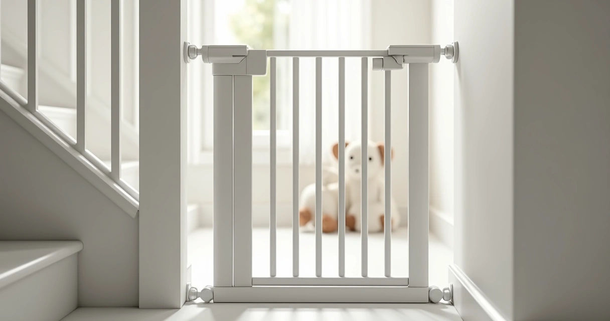 Portão de proteção instalado em escada para evitar acidente infantil 