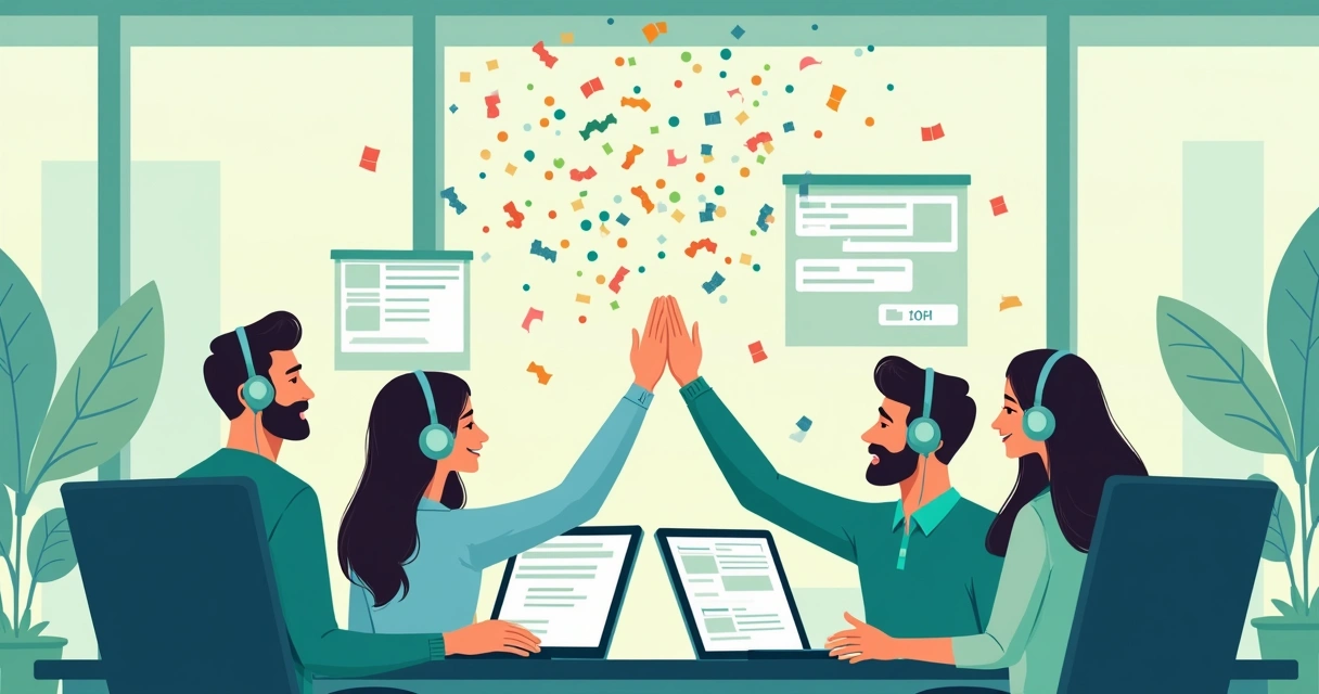 Equipe comemorando sucesso em escalar atendimentos 