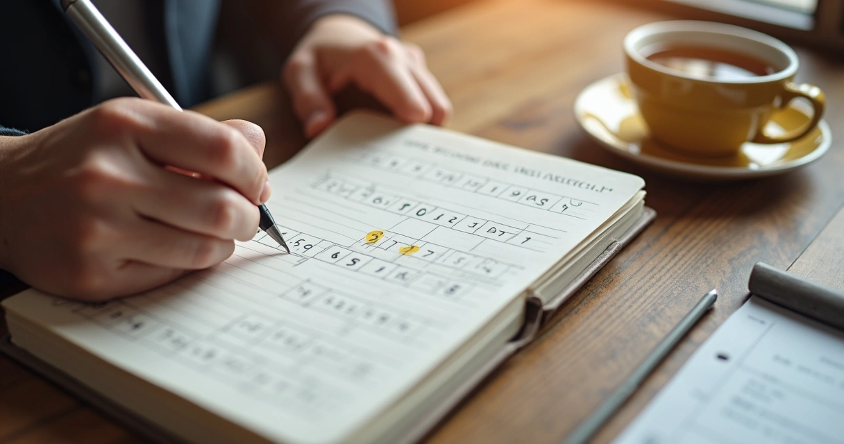 Escala de autopercepção preenchida à mão em um caderno.