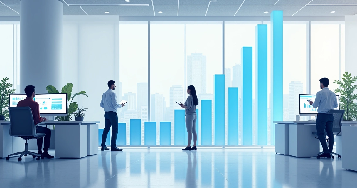 Gráfico de produtividade crescente em escritório moderno 