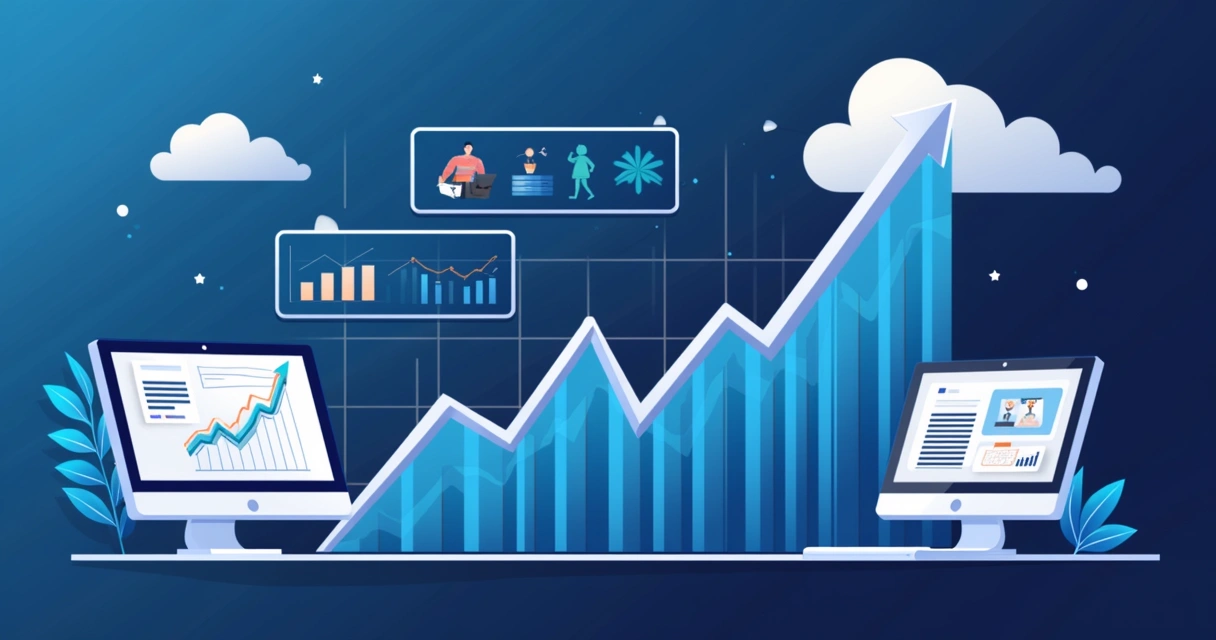 Dashboard de vendas SaaS e cursos online com gráficos subindo 