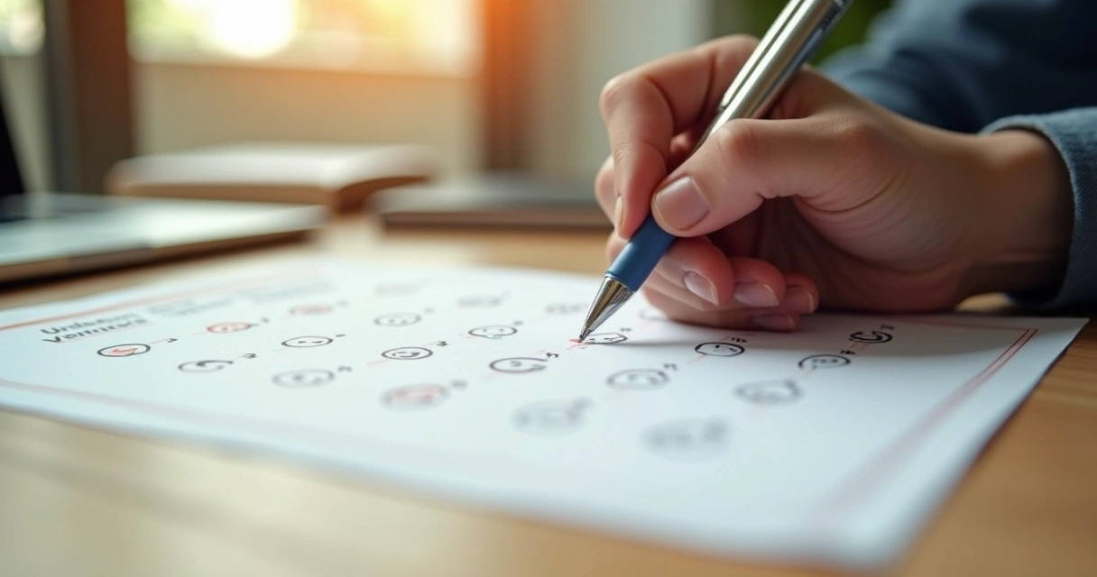 Formulário de pesquisa com escala Likert sendo preenchido por uma pessoa 