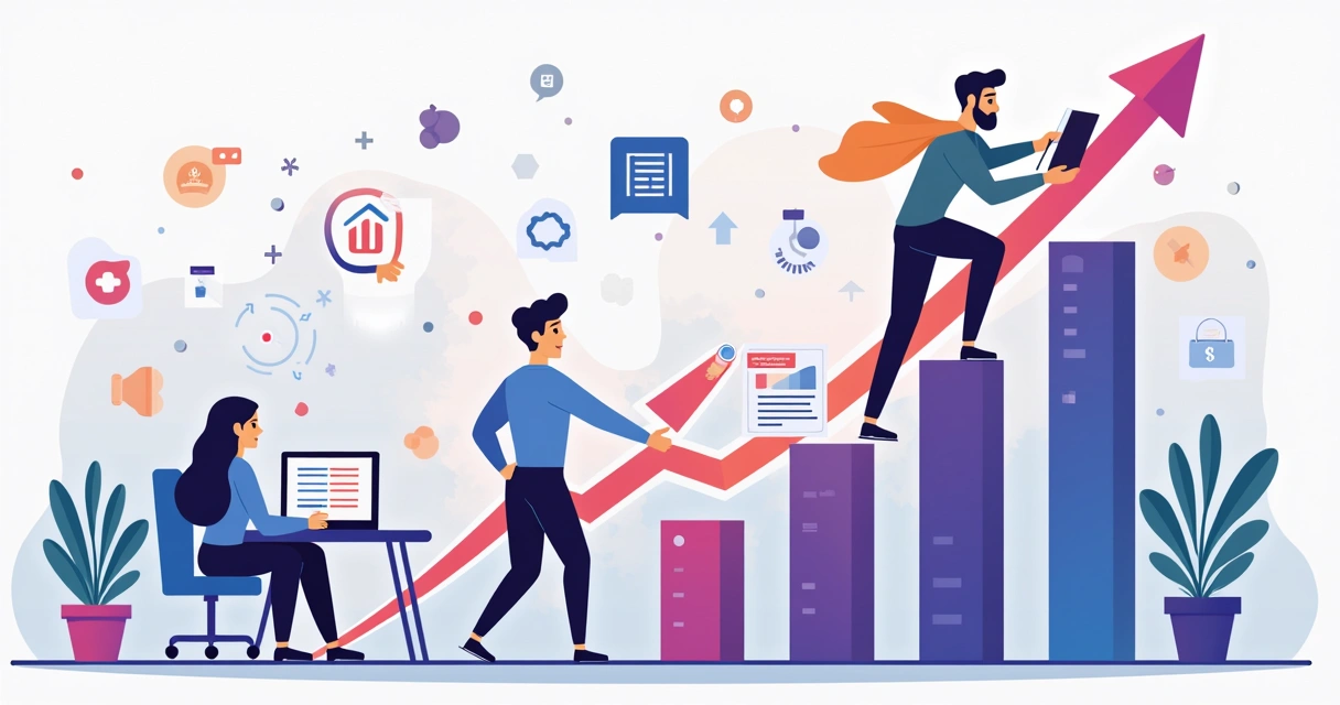 Negócio digital crescendo com gráficos ascendentes em loja virtual 