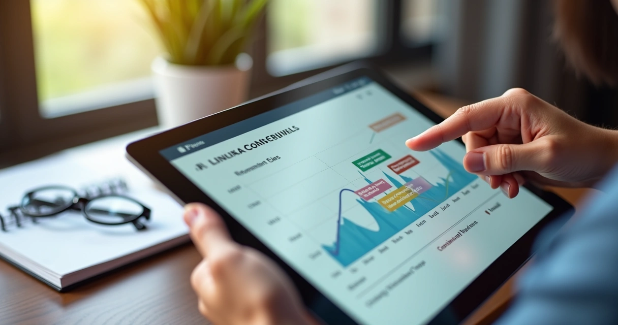 Gráfico de crescimento de vendas de cursos online em tablet 