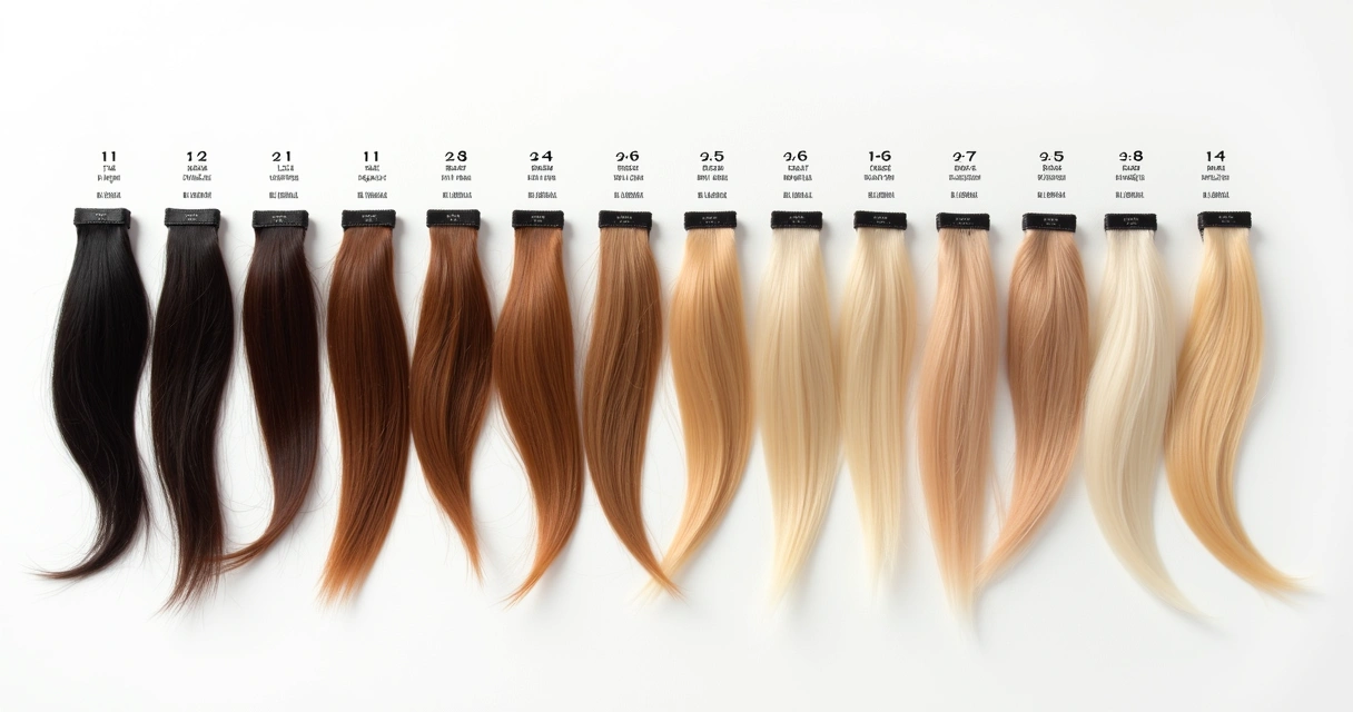 Escala de tons de cabelo do escuro ao claro, exibindo exemplos visuais dos níveis de cor 