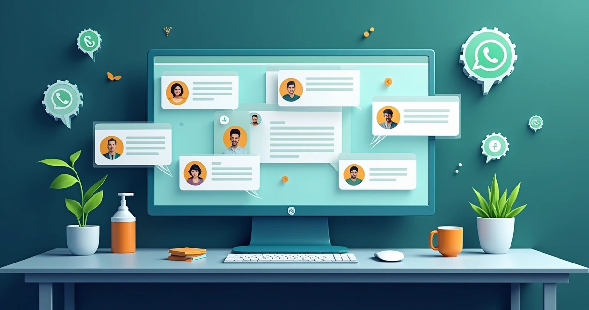Vários atendimentos simultâneos em interface de chat do WhatsApp empresarial 
