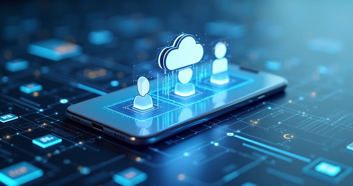 Representação de escalabilidade em aplicativo, servidores na nuvem suportando aumento de usuários 