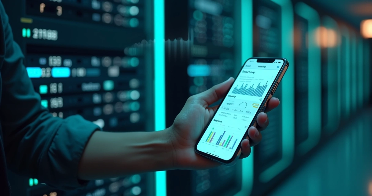 Servidor e aplicativo escalando em nuvem com gráficos de crescimento