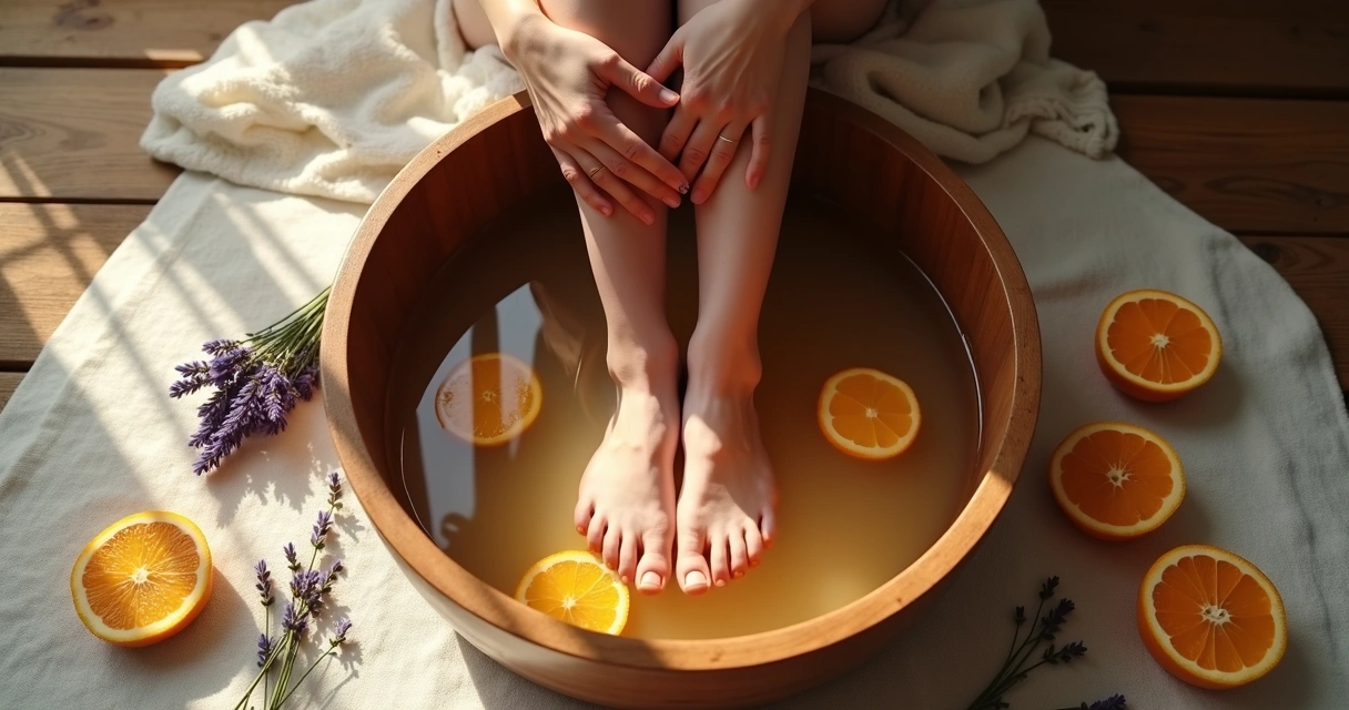 Escalda-pés aromático em ambiente tranquilo