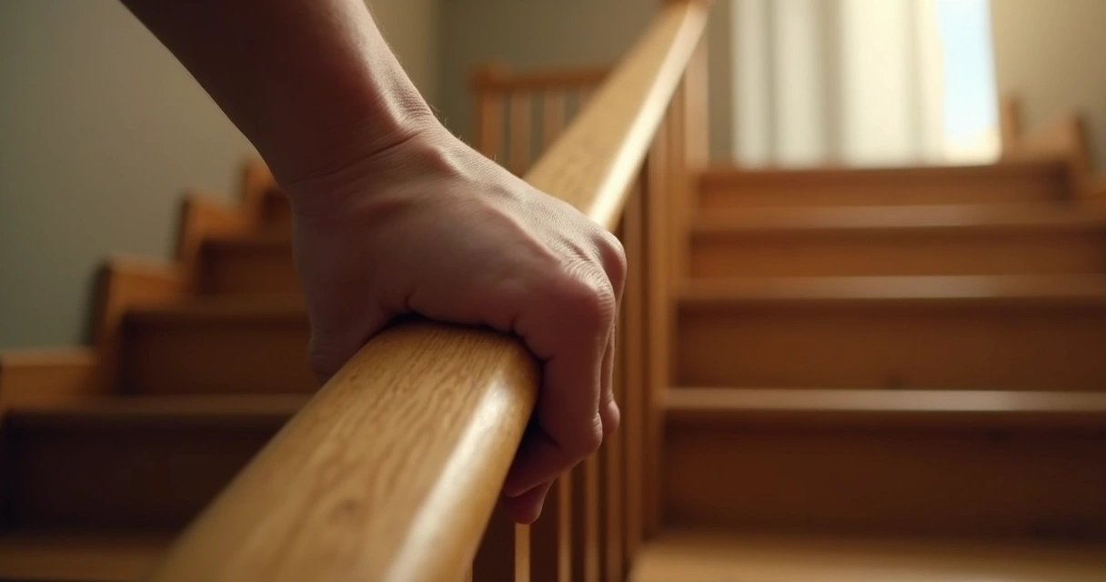 Mano sujetando barrote de escalera en subida 