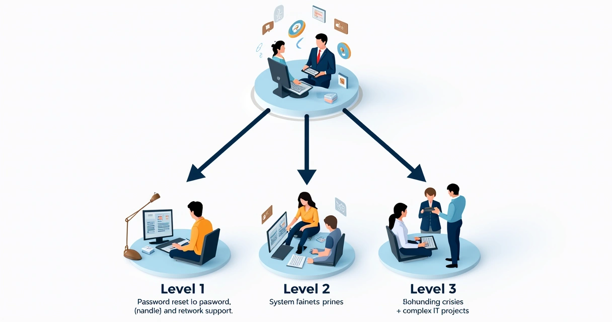 Representação dos níveis N1, N2 e N3 em suporte de TI 