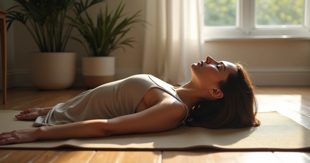 Pessoa deitada em tapete realizando escaneamento corporal durante meditação guiada