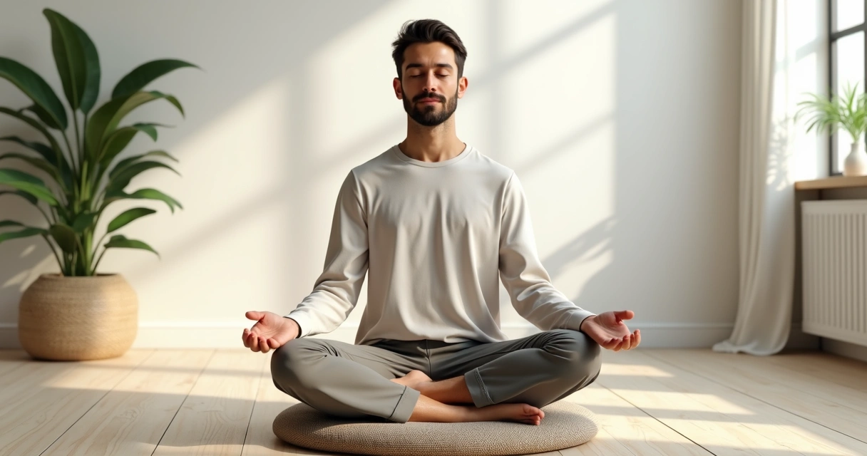 Pessoa sentada em almofada escaneando o corpo durante a meditação 